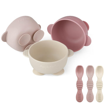 3 Pack Silicone Suction Baby Bowls & 3 Baby Feeding Spoons