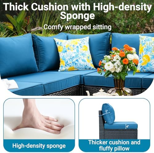 5-Piece Wicker Outdoor Patio Furniture Set | Peacock Blue All-Weather Resistant for Backyard, Garden & Porch