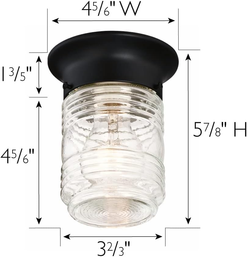 2-Pack Jelly Jar 1-Light Indoor/Outdoor Flush Mount Ceiling Light, Black
