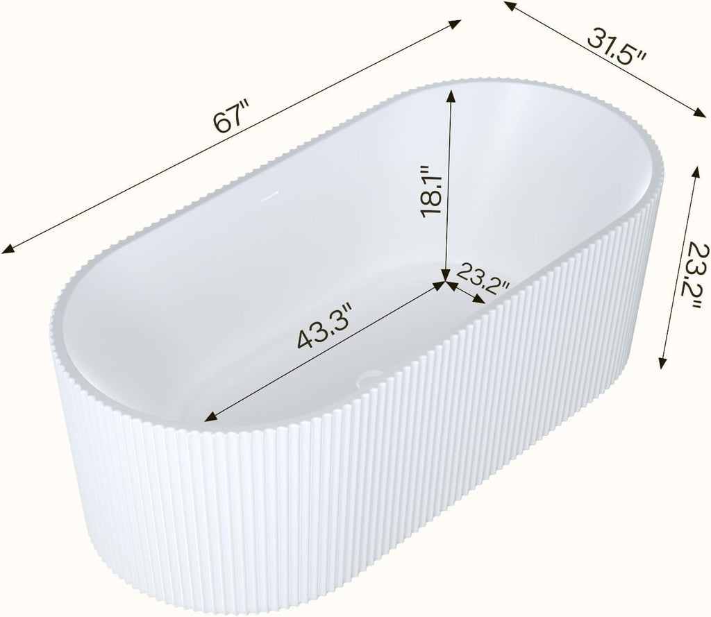 67" Deep Soaking Bathtub, Non-Slip Acrylic Tub with Chrome Drain, CUPC Certified, Ergonomic Modern Bath for Bathrooms
