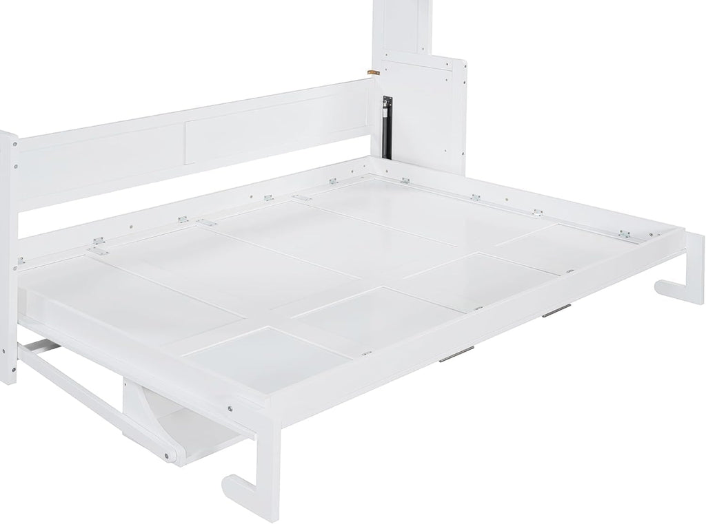 Queen Horizontal Murphy Bed with Desk,Wood Folding Hideaway Murphy Wall Bed for Adult,Guest Room,No Box Spring