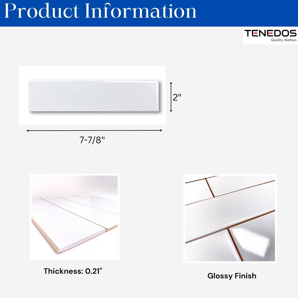 White Subway Tile Gloss Finish 2" X 8" Wall Tile, Backsplash Tile, Bathroom Tile, Designed in Italy (1)