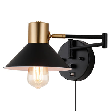 Swing Arm Wall Lamp Plug in Wall Sconces Adjustable Vintage Industrial Reading Light Bedside Wall Mount Light