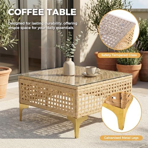 7-Piece Wicker Outdoor Patio Furniture Set - Conversation | Beige with Thick Cushions for Backyard, Garden & Porch