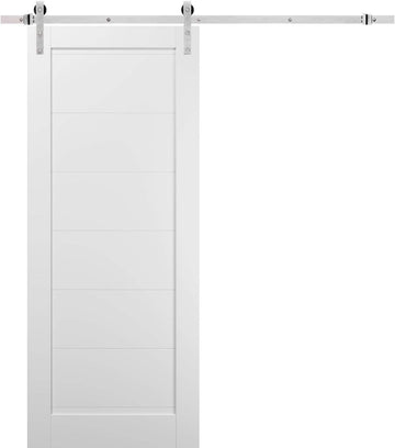 Quadro 4115 | Interior Single Sliding barn Door, no Glass, MDF, 32x80, White, Modern Style | Hardwar
