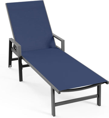 Patio Chaise Lounge Chair Outdoor with Wheels&Armrests, Aluminum Pool Lounge Chairs 5-Position Adjustable Recliner