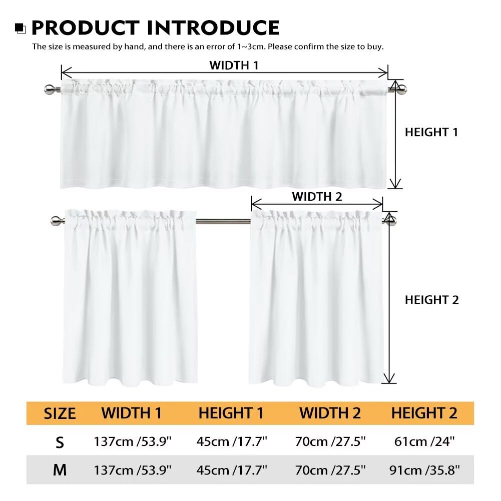 Kitchen Curtains and Valances Set, Blackout Curtains 3 Pieces Window Treatments for Farmhouse Bathroom, Rod Pocket