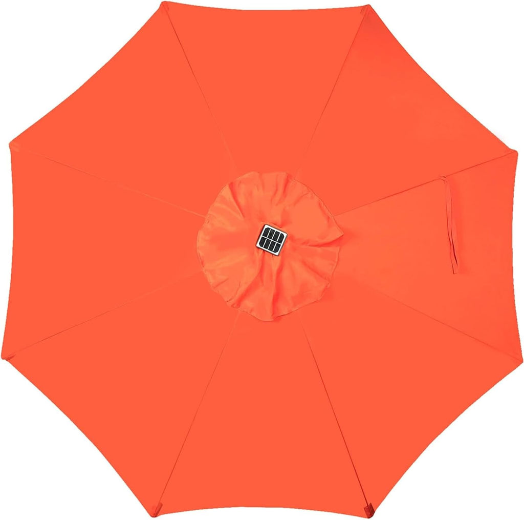 9 ft Solar Umbrella, 32 LED Lighted Patio Umbrella, Table Market Umbrella, Outdoor Umbrella Pool and Beach (Orange)