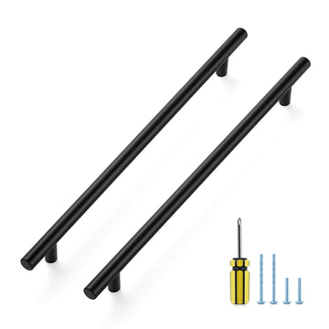 Matte Black Cabinet Handles,Round T Pulls,10 Inch,5 Pack