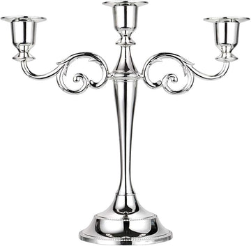 3 Arms Metal Candelabra Candlestick Silver European Elegant Candle Holder Candle StandHome Decoration (Silver Tone)