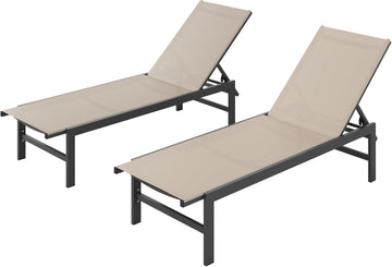Pool Lounge Chairs Set of 2, Aluminum Lounge Chair Outdoor with 5-Position Recliner, Patio Chaise Lounge Outdoor for