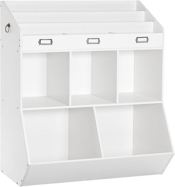 Kids Bookshelf and Toy Storage Organizer, 3 Tier Toddler Bookshelf and 5 Toy Storage Cubbies, Bookshelf for Kids