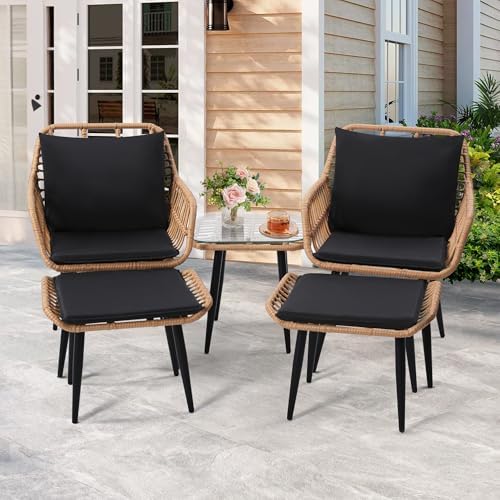 5-Piece Wicker Outdoor Patio Furniture Set - Bistro for Backyard, Garden & Porch