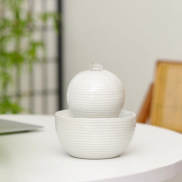 Ceramic Tabletop Desktop mini Fountain Water Feature Water Fall Indoor and Outdoor and Home Decoration (White A174)
