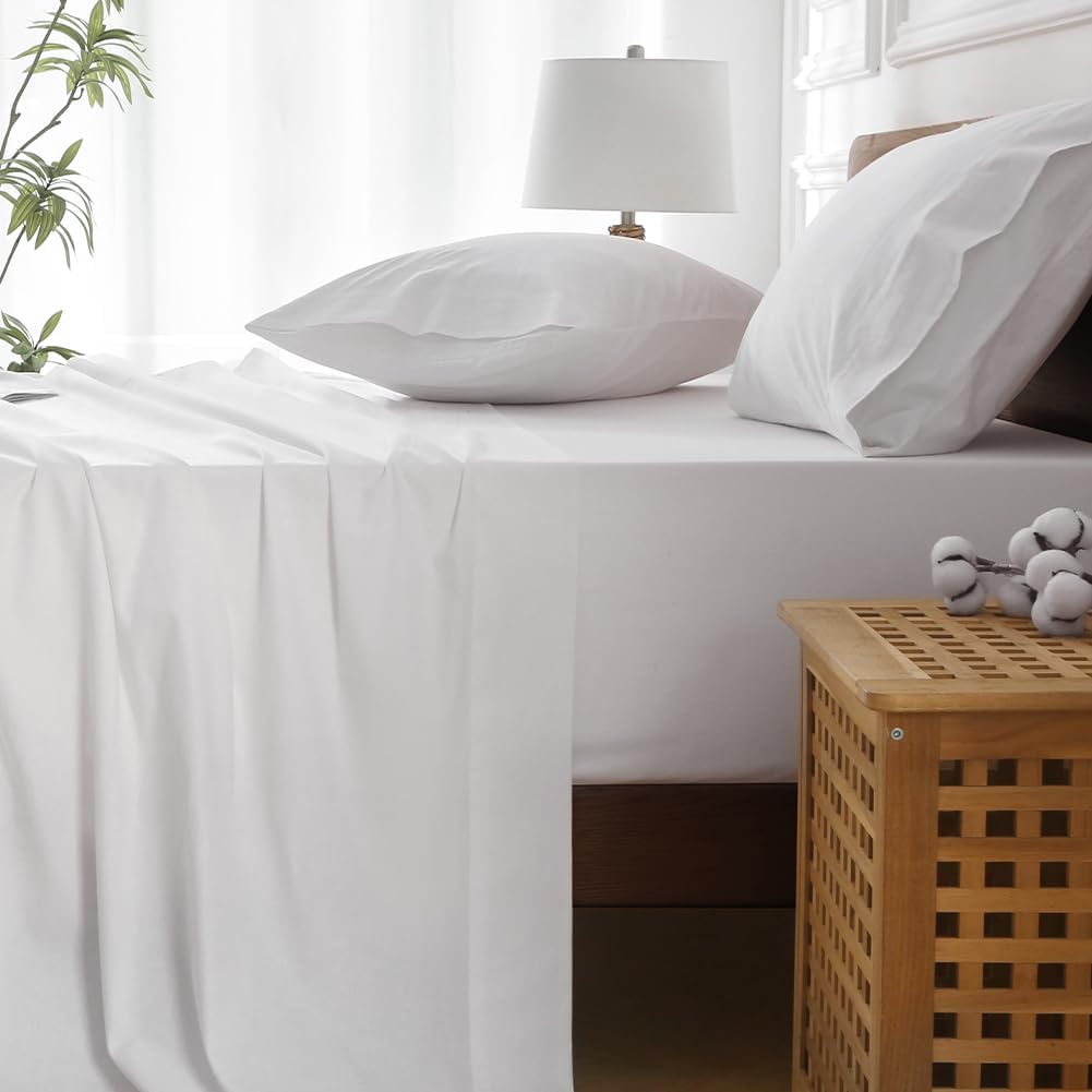 Extra Deep Pocket Queen Sheets 18-24 Inch, 100% Cotton Percale 4pc - Set of 4