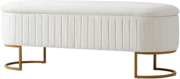 50.5" Velvet Bedroom Storage Bench Ottoman, Upholstered End of Bed Bench with Gold Legs, Flipping Lid Entryway