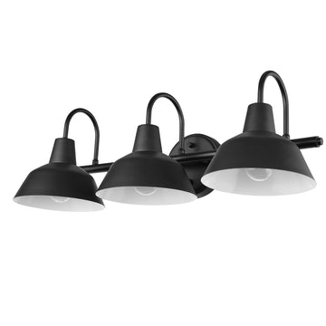 Barnyard 3-Light Vanity Light, Matte Black, White Interior Shades