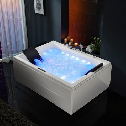 Whirlpool Bathtub 2 Person Jetted Bathtub 71" Massage Whirlpool Tub with 18 Water Jets+20 Air Jets,3 Sided Apron
