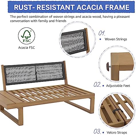 4-Piece Acacia Wood Outdoor Patio Furniture Set | Grey for Patio, Garden & Porch