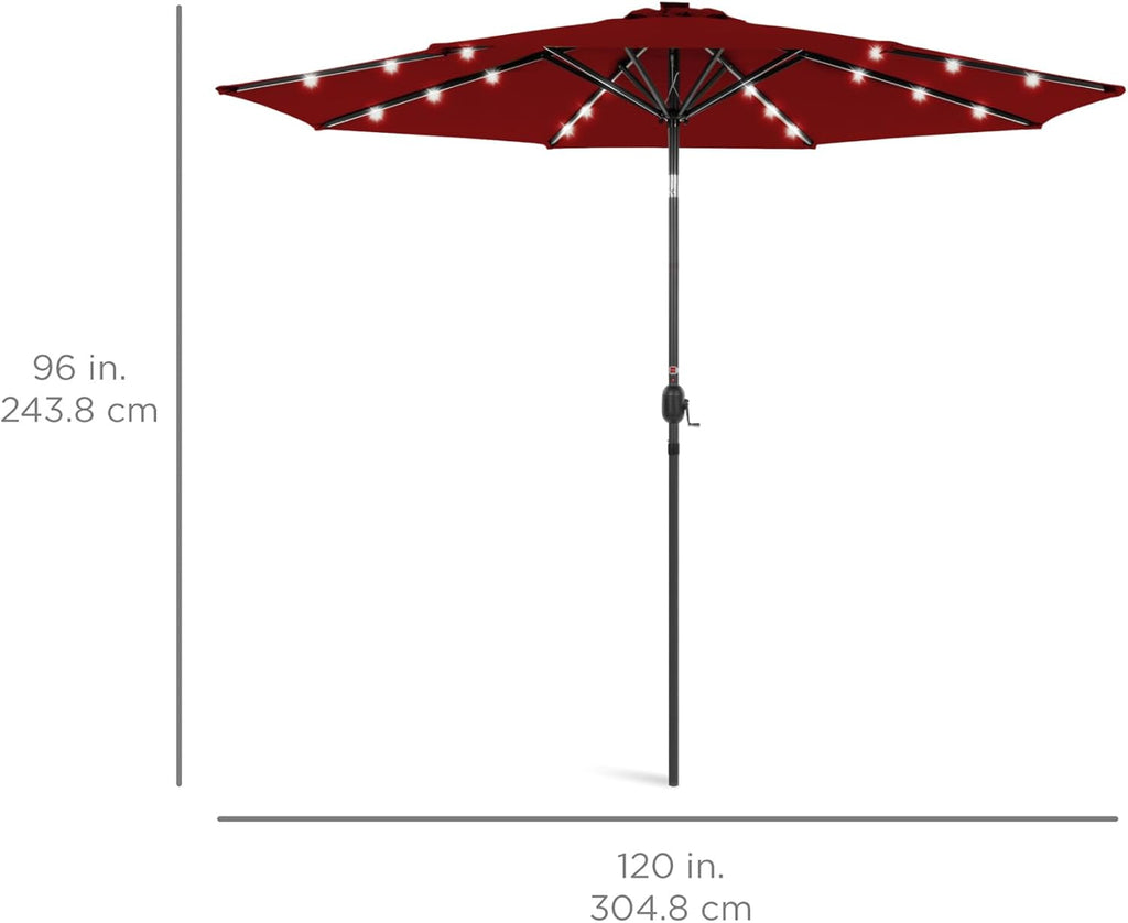 10ft Solar Polyester LED Lighted Patio Umbrella w/Tilt Adjustment and UV-Resistant Fabric - Red
