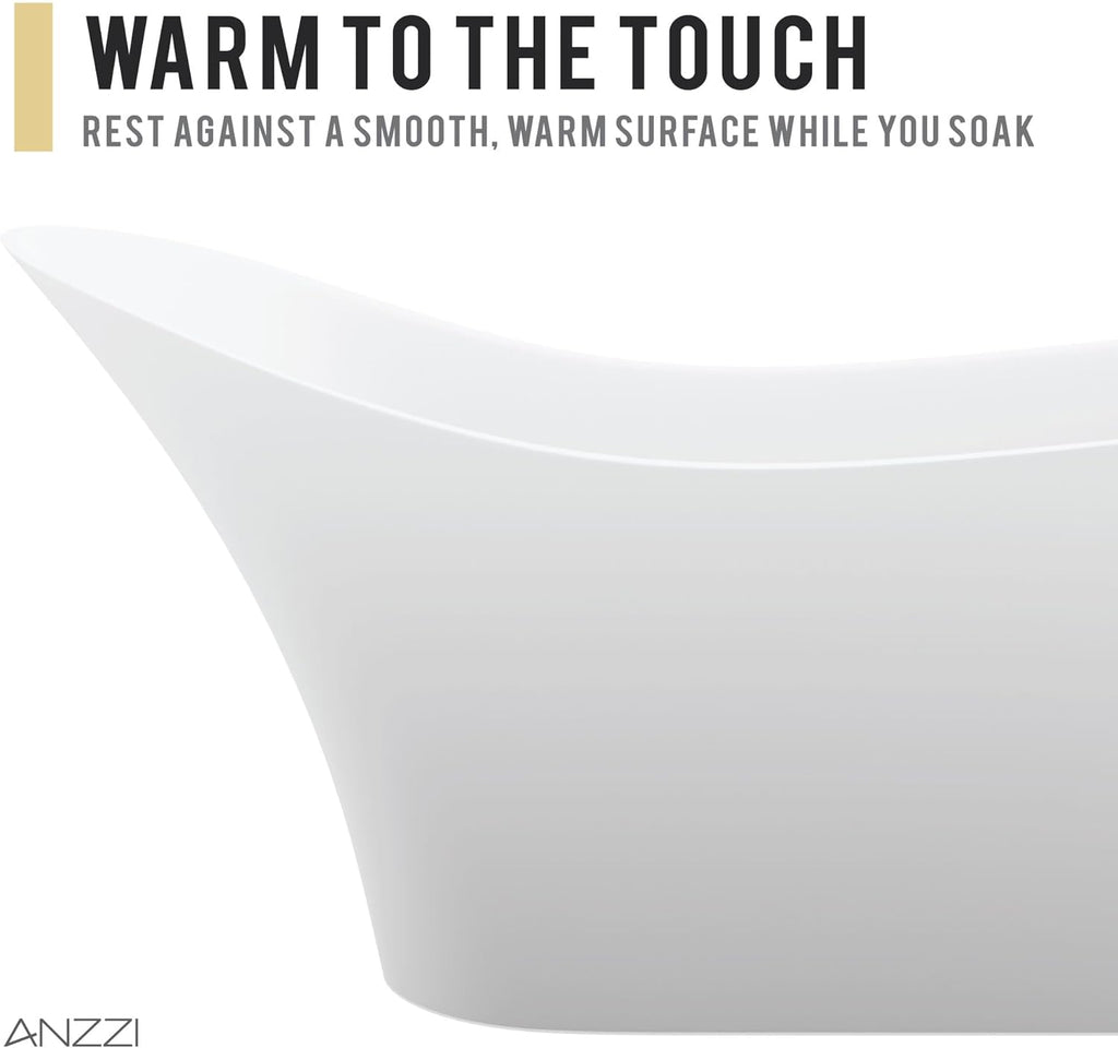 Tuasavi Series 68 in. x 29 in. Flat Bottom Solid Surface Freestanding Soaking Bathtub with Center Drain in Matte White