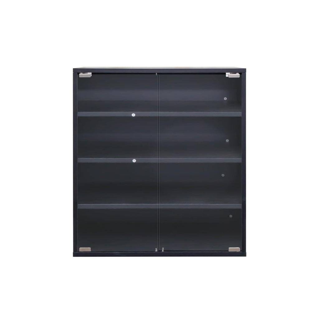 4 Layers LED Shoe Storage Box, Stackable Shoe Cabinet Case with Glass Doors and LED Lights, Wooden Display Shoes
