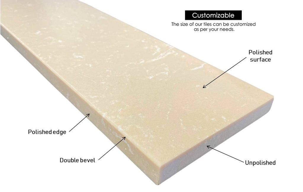 Crema Marfil Engineered Marble Door Floor Threshold Saddle Polished, for Shower Curb, Bathroom Vanity Backsplash