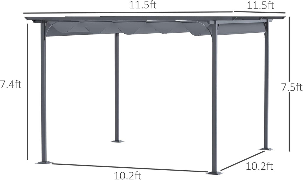 11.5' x 11.5' Outdoor Retractable Pergola Canopy, Metal Patio Shade Shelter for Backyard, Porch Party, Garden