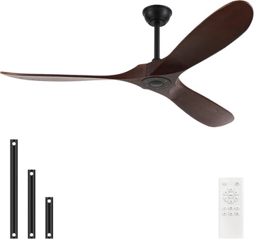 60'' Solid Wood Blades Ceiling Fan without Light,Quiet and Large Airflow with Speed Memory Function