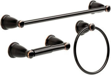 3-Piece Oil Rubbed Bronze Bathroom Set Towel Rack, Ring, Toilet Paper Holder| Kinla Bath Accessories