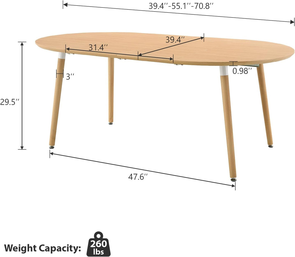 Extendable Round Dining Table for 4 6 Wooden Dining Room Table 39" to 70" Modern Kitchen Table for Dining Room Office