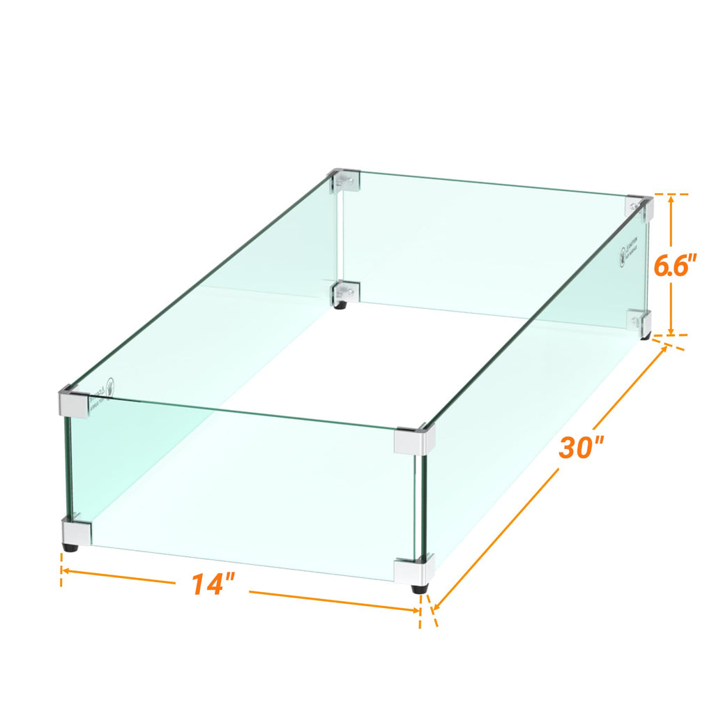 30 x 14 Inches Rectangular Fire Pit Glass Wind Guard