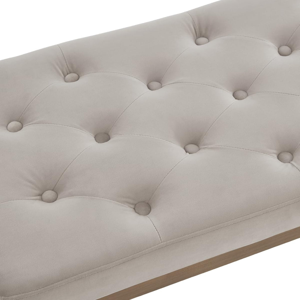 Velvet Upholstered Buttons Tufted Entryway Bench with Solid Wood Leg,Bed Bench Ottoman with Padded Seat,5034-Taupe