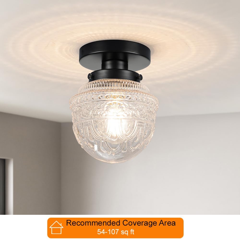 Black Semi Flush Mount Ceiling Light, Small Hallway Light Fixture, Vintage Close to Ceiling Light Fixture , Foyer