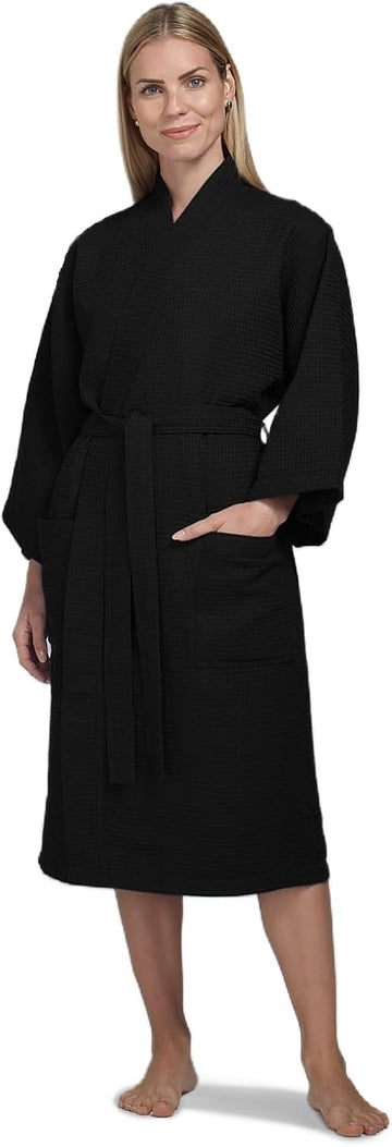 Women's Waffle Robe by Boca Terry, Lightweight Summer Robe, Cotton Blend | Soft, kimono style waffle bathrobe, knit