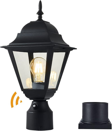 Dusk to Dawn Outdoor Post Light,Waterproof Cast Aluminium Lamp Post Light Fixture,Post Lantern with Pier Mount Base