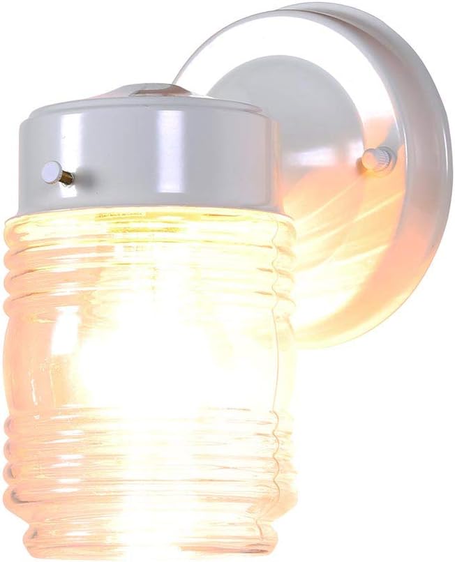 Jelly Jar 1-Light Outdoor Wall Light with Clear Ribbed Glass, Wet Rated for Porch, Patio, and Entryway - House