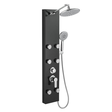 Shower Panel Tower System With Height Adjustable Shower Head, Black