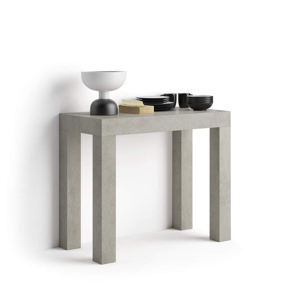 First, Extendable Console Table 17.7(120) x35.4 in, Concrete Effect, Grey, for 4-14 People, Space-Saving Dining