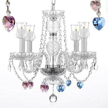 Crystal Chandelier Lighting W/ Candle Votives H17" W17" - For Indoor / Outdoor Use Great For Outdoor Events Hang From Trees / Gazebo / Pergola / Porch / Patio / Tent With Blue And Pink Crystal - J10-B31/B85/B21/26098/4