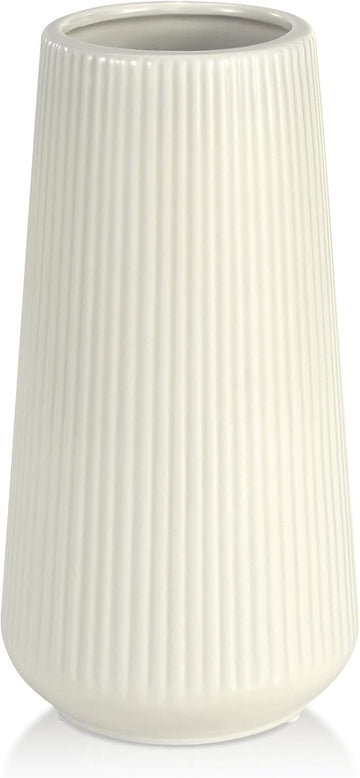 Beige Ceramic Vase, Small Cute Flower Vase for Pampas Grass, Home, Living Room, Dining Table, Farmhouse, Office
