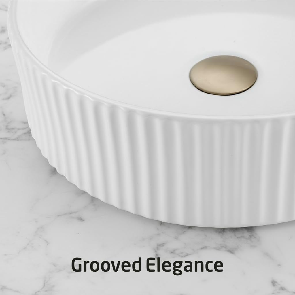 KES Bathroom Vessel Sink, 16 Inch Small Vessel Sink for Bathroom, Round Bowl Sink White Above Counter, RV Sink