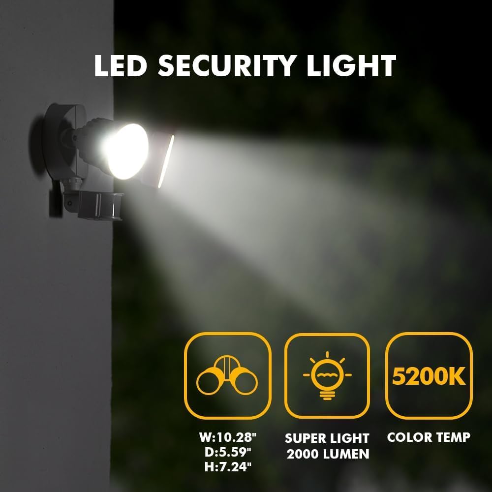 P6221W-PIR24 2000 Lumen 18 Watt 26 LED Motion Activated Integrated Dual-Head Flood Light Outdoor, IP54 Waterproof
