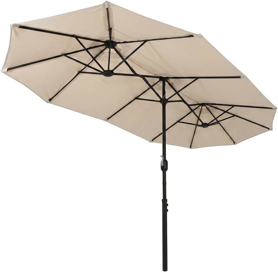 13ft Double-Sided Patio Umbrella with Crank, Waterproof UV Protective Beige Outdoor Umbrella