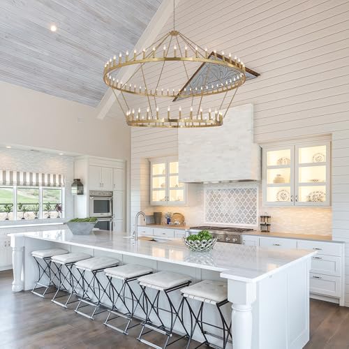 Inspired Camino Style Chandelier - 2-Tier Gold Wagon Wheel Chandelier 98 Inch 88-Lights - Farmhouse Rustic Round Extra Large Chandelier for High Ceilings