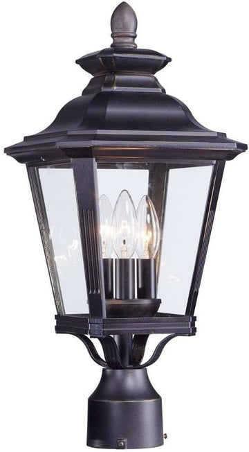 Knoxville 3-Light Outdoor Post Light | Bronze Finish | Clear Glass Shade | Early American Driveway Garden Post Lantern