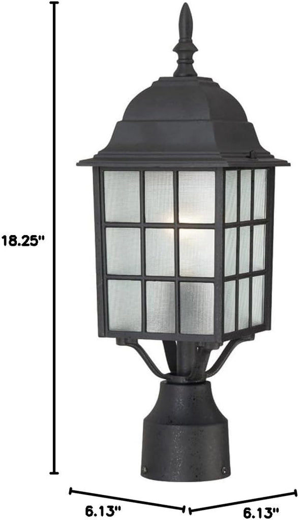 Adams One Light Post Lantern 100 Watt A19 Max. Frosted Glass Textured Black Outdoor Fixture