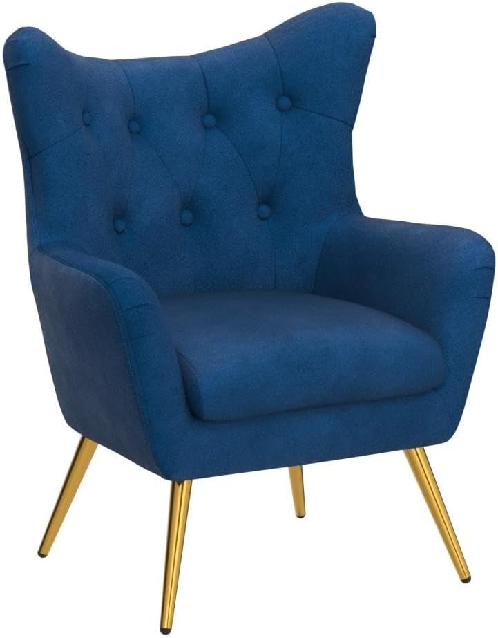 Velvet Accent Chair, Modern Wingback Arm Chair with Metal Gold Legs, Velvet Tufted Upholstered Single Sofa Chair