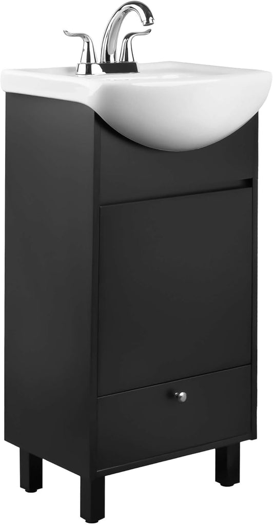 18-Inch Small Bathroom Vanity with Sink, Freestanding Space-Saving Cabinet, Satin Black