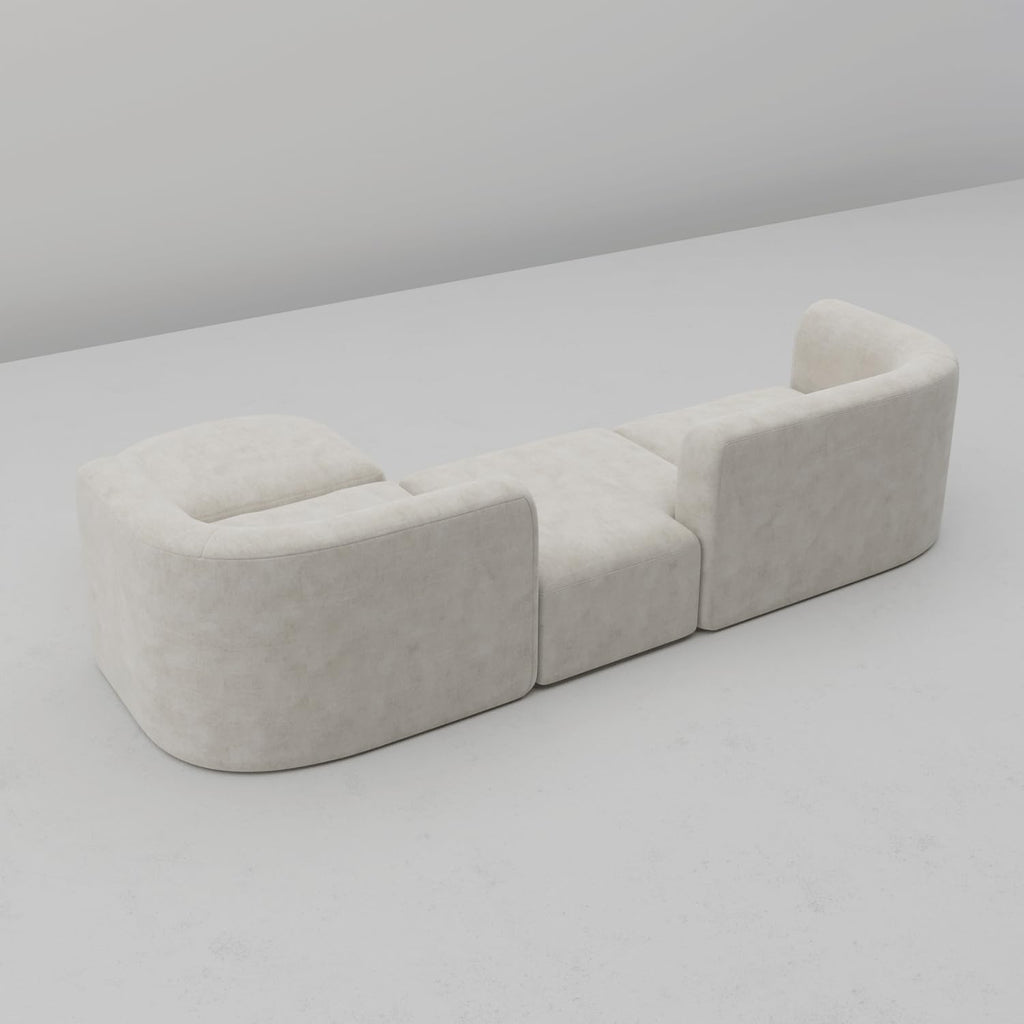 Luxury Modern Tight Curved Back Velvet Sofa, Minimalist Style Comfy Couch Apartment, 4 Seater Modular Sectional, Cream